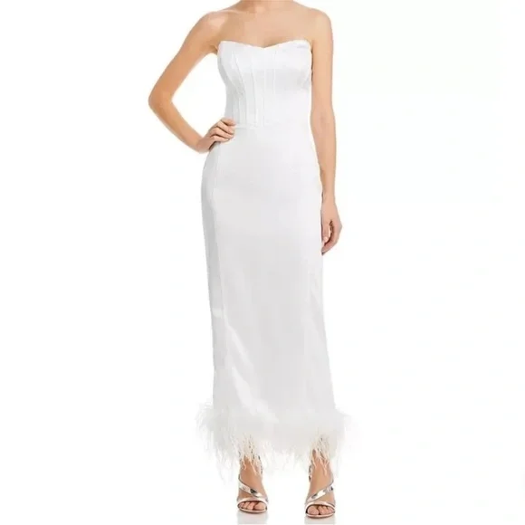 NWT Aqua x Maeve Bustier Feather Trim Dress Bloomingdale’s Bridal Size S… - Picture 1 of 8